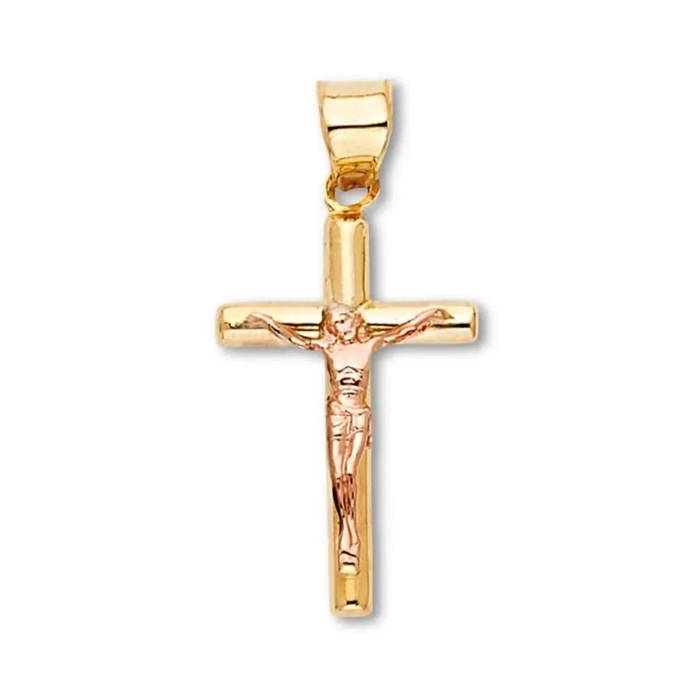 14K Two-Tone Crucifix Pendant | Christian Cross Charm By Tehrani Jewelry